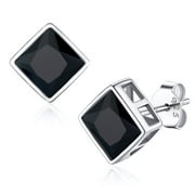 BESTYLE Stud Earrings for Women Square Created Diamond Cartilage Earring Studs Sterling Silver Jewelry for Daughter Niece Girlfriend (7mm, Black)