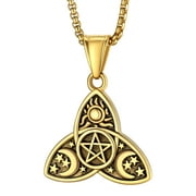 Bestyle Sun Moon Star Necklace Stainless Steel Triple Pendant Nacklace for Women Girls Pagan Wicca Amulet Jewelry (Gold)