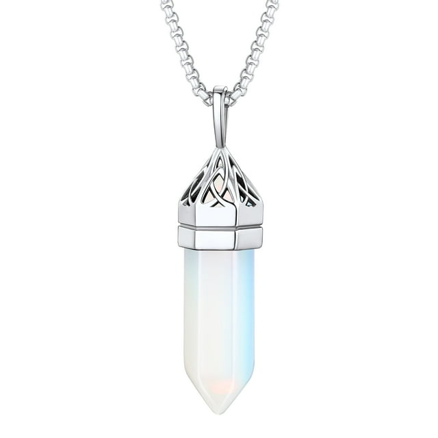Bestyle Synthetic Moonstone Necklace June Hexagonal Birthstone Pendant Statement Healing Crystal Jewelry for Women
