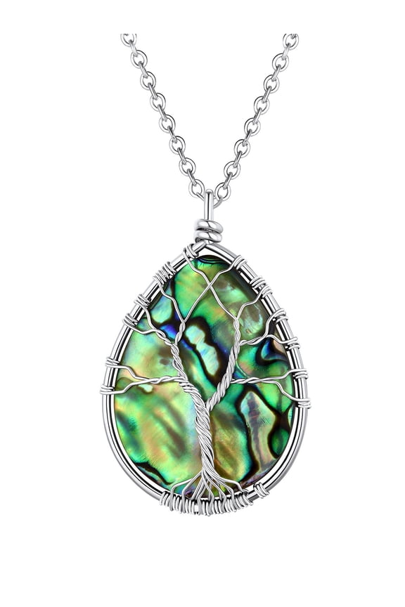 Tree of Life Necklace for Women Teardrop Abalone Shell Pendant Healing Energy Christmas Birthday Gifts for Mom Wife Grandma