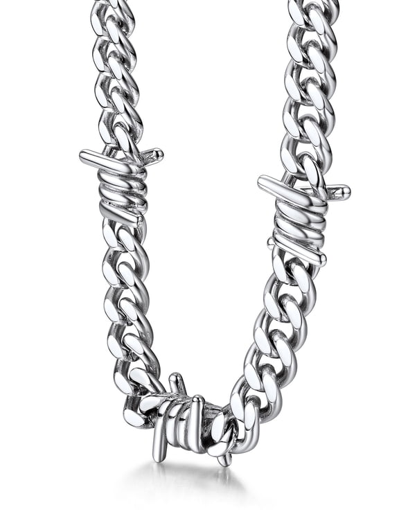 Thorns Cuban Chain for Men 9MM Thick Barbed Wire Choker Necklace Birthday Christmas Birthday Gifts for Dad Son Husband, 16 Inch