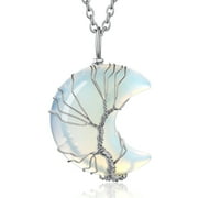 Bestyle Tree of Life Crescent Moon Necklace Synthetic Moonstone Healing Crystal Necklaces June Birthstone Jewelry Gifts for Mothers Day Birthday