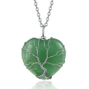 Bestyle Tree of Life Heart Crystal Necklaces August Birthstone Pendant Nature Aventurine Gemstones Healing Necklaces