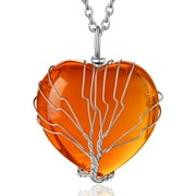 Tree of Life Heart Crystal Necklaces November Birthstone Pendant Synthetic Citrine Gemstones Healing Necklaces for Mother Wife Grandma