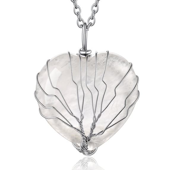 Bestyle Tree of Life Heart Crystal Necklaces for Women, Moonstone Necklace April Birthstone Pendant Mother's Day Jewelry Gift for Mother Wife Grandma