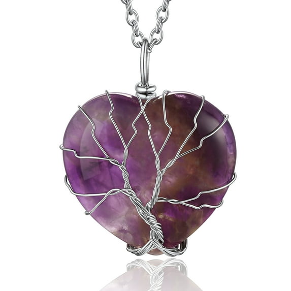 Bestyle Tree of Life Heart Crystal Necklaces for Women, Moonstone Necklace February Birthstone Pendant Jewelry Gift for Mother Wife