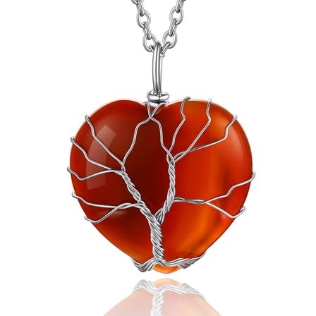 Bestyle Tree of Life Heart Crystal Necklaces for Women, Moonstone Necklace January Birthstone Pendant Jewelry Gift for Mother Wife