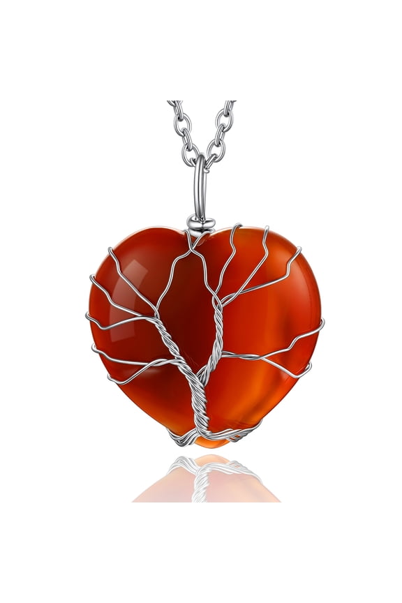 Tree of Life Heart Crystal Necklaces for Women, Moonstone Necklace January Birthstone Pendant Mother's Day Jewelry Gift for Mother Wife Grandma