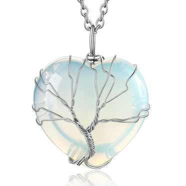 Bestyle Tree of Life Heart Crystal Necklaces for Women, Moonstone Necklace June Birthstone Pendant Jewelry Gift for Mother Wife