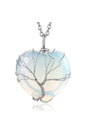 Tree of Life Heart Crystal Necklaces for Women, Moonstone Necklace June Birthstone Pendant Mother's Day Jewelry Gift for Mother Wife Grandma