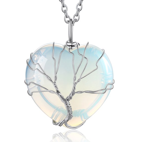 Bestyle Tree of Life Heart Crystal Necklaces for Women, Moonstone Necklace June Birthstone Pendant Jewelry Gift for Mother Wife