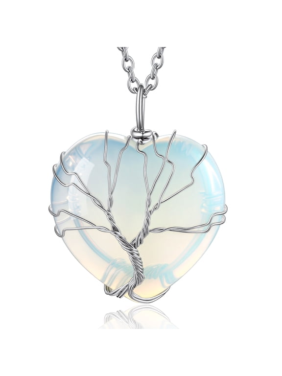 Tree of Life Heart Crystal Necklaces for Women, Moonstone Necklace June Birthstone Pendant Christmas Jewelry Gifts for Mom Wife Grandma
