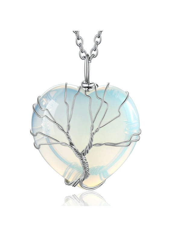 Tree of Life Heart Crystal Necklaces for Women, Moonstone Necklace June Birthstone Pendant Jewelry Gift for Mother Wife
