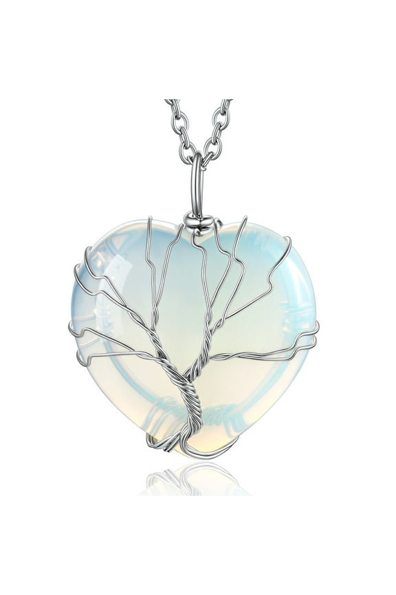 Tree of Life Heart Crystal Necklaces for Women, Moonstone Necklace June Birthstone Pendant Jewelry Gift for Mother Wife