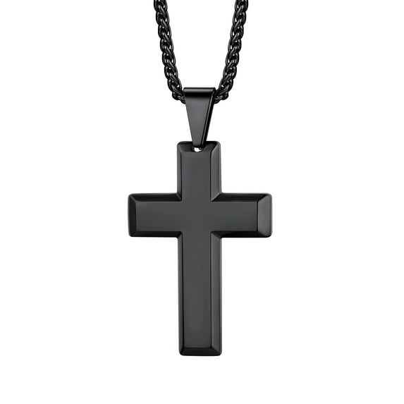 Bestyle Trendy 3D Cross Necklace for Men Hypoallergenic Black Cross Pendant Necklace Religious Birthday Christmas Jewelry Gift
