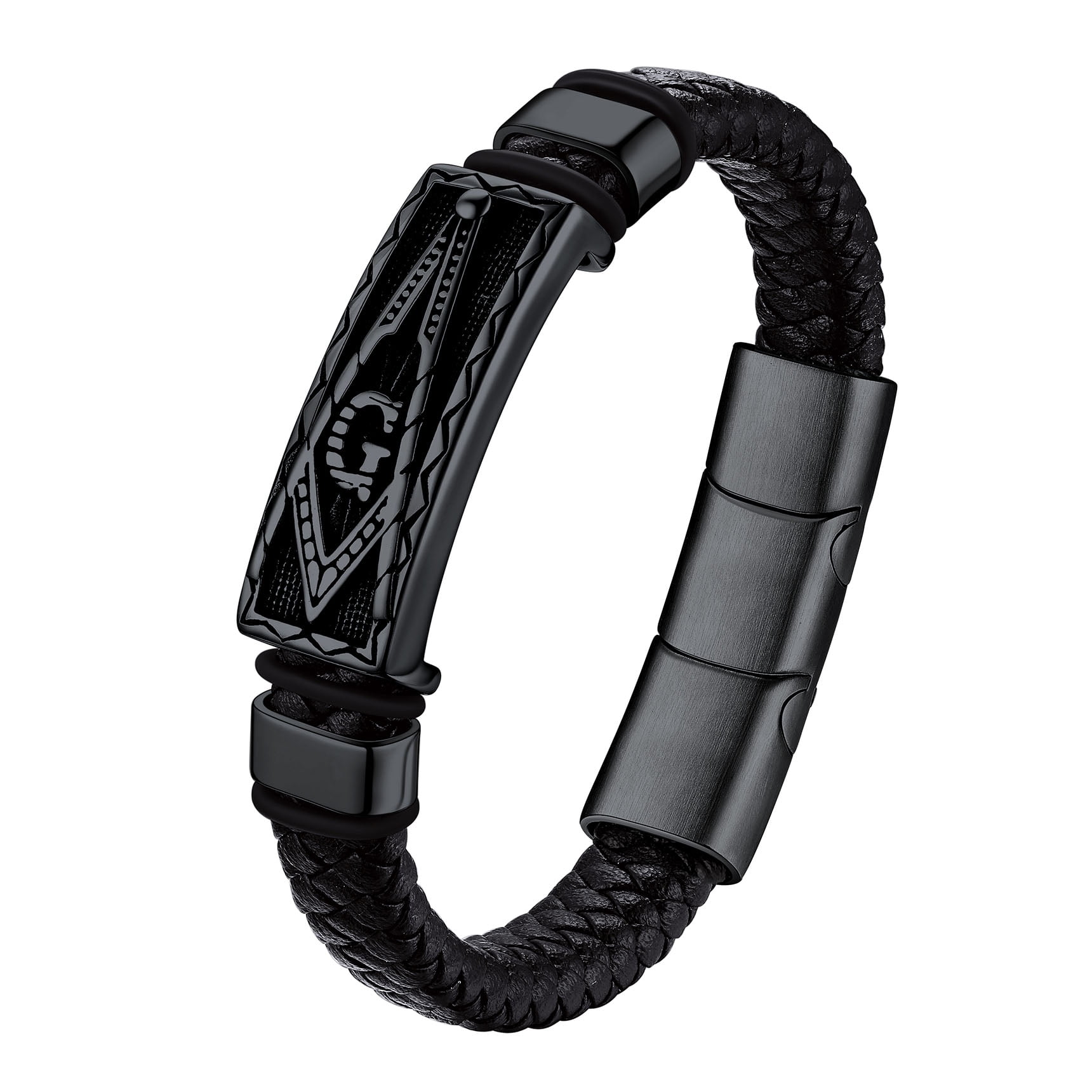 Black Braided Italian Leather Steel Clasp Bracelet - Arman's Jewellers