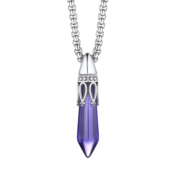 Bestyle Vintage Crown Crystal Necklace Synthetic Amethyst Hexagonal Birthstone Pendant Jewelry Gifts for Women - February