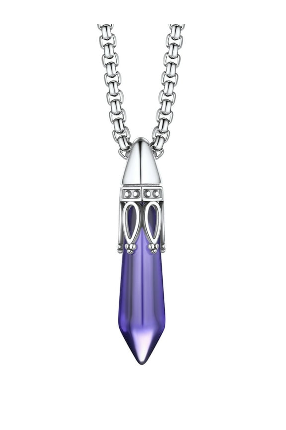 Vintage Crown Crystal Necklace Synthetic Amethyst Hexagonal Birthstone Pendant Jewelry Gifts for Women - February