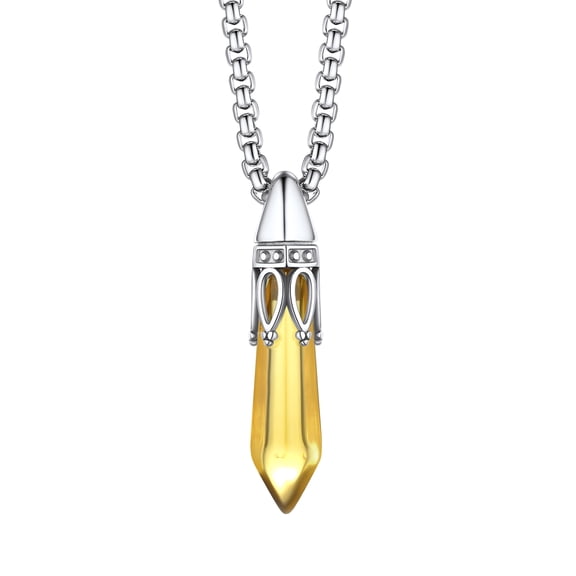Bestyle Vintage Crown Crystal Necklace Synthetic Citrine Hexagonal Birthstone Pendant Jewelry Gifts for Women - November