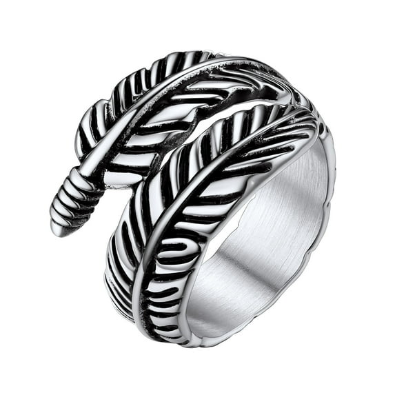 Bestyle Stainless Steel Feather Ring for Women Men, Vintage Angel's Wing Band Rings Statement Jewelry Gifts, Size 13