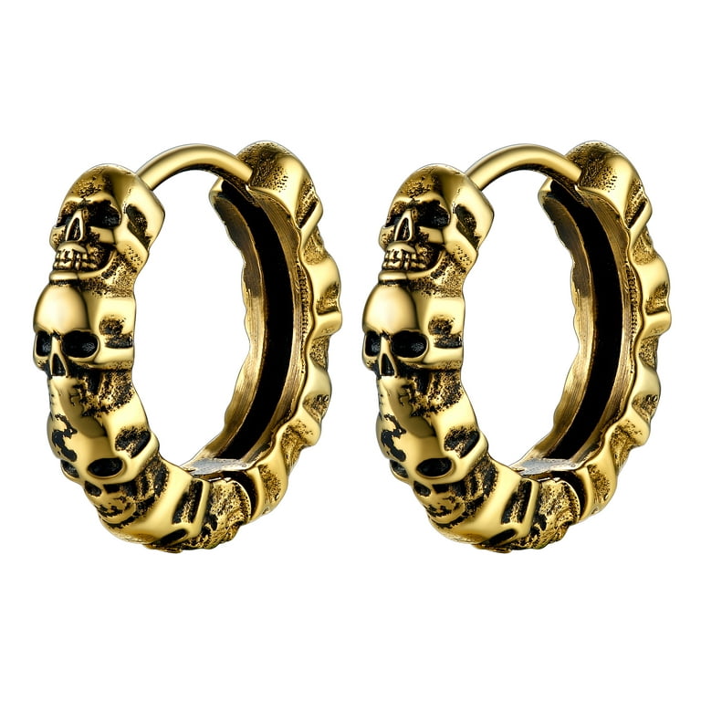 Bestyle Vintage Skull Earring Gold Skull Hoop Earrings for Men