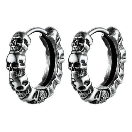 Bestyle Vintage Skull Earring Stainless Steel Skull Hoop Earrings for Men Gothic Punk Jewlery Gift for Hip Hop Rapper Halloween