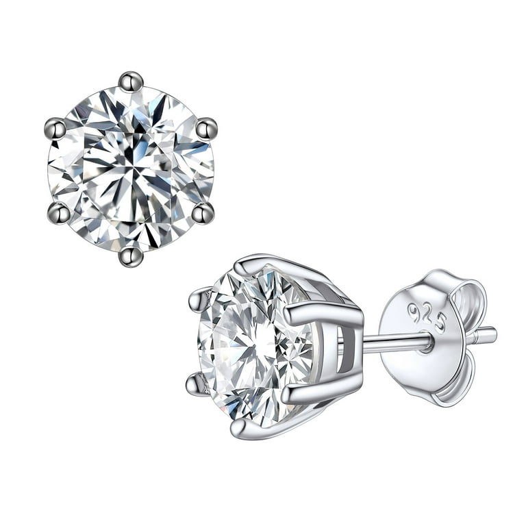Bestyle White CZ Diamond Earrings for Women Men Sterling Silver Stud Earrings Round Cut Cubic Zirconia Earrings for Sensitive Ears 7mm Silver