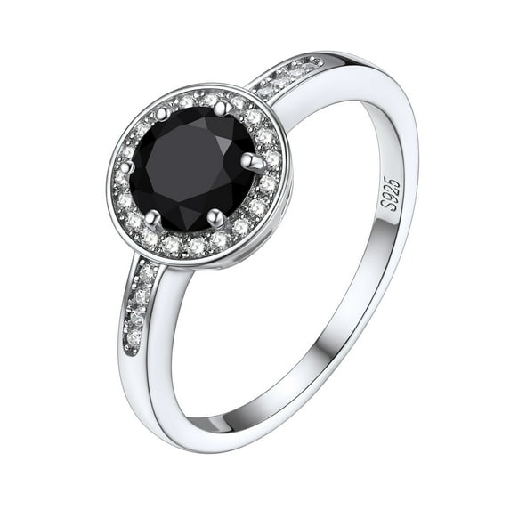 Bestyle Women 1 Carat Black Round-Cut Created Diamond Ring Eternal Love Wedding Band Gemstone Sterling Silver Rings for Her Wife Girlfriend, Size 6