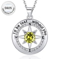 thumbnail image 1 of Bestyle Women Compass Birthstone Necklace Yellow Peridot Pure 925 Sterling Silver Pendant Necklace Valentine's Day Gifts for Daughter Wife, August, 1 of 9