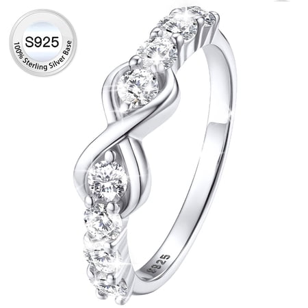 Bestyle Created Diamond Engagement Rings for Women Pure 925 Sterling Silver Infinity Promise Wedding Band Birthday Anniversary Graduation Gifts Size 4-12