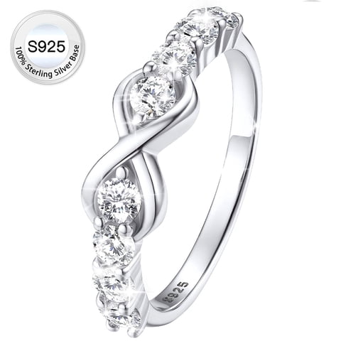 Created Diamond Engagement Rings for Women Pure 925 Sterling Silver Infinity Promise Wedding Band Birthday Anniversary Graduation Gifts Size 4-12