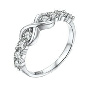 BESTYLE Love Infinity Wedding Ring for Women Sterling Silver Band Ring Shiny Created Diamond Promise Ring Fine Jewelry for Her Size 4-12