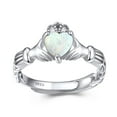 thumbnail image 1 of Bestyle Women Sterling Silver Claddagh Ring with Opal Birthstone Adjustable Solitaire Gemstone Open Ring October Birthday Christmas Jewelry Gift, 1 of 9