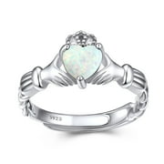 Bestyle Women Sterling Silver Claddagh Ring with Opal Birthstone Adjustable Solitaire Gemstone Open Ring October Birthday Christmas Jewelry Gift