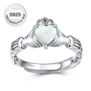 Bestyle Women Pure Sterling Silver Claddagh Ring with Opal Gemstone Adjustable Open Ring October Birthday Jewelry Gift for Mom Wife Grandma