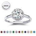 thumbnail image 1 of Bestyle Women Pure S925 Sterling Silver Rings with 2ct Round Created Created Diamond, Adjsutable April Birthstone Rings Birthday Mother's Day Jewelry Gift for Her, 1 of 9