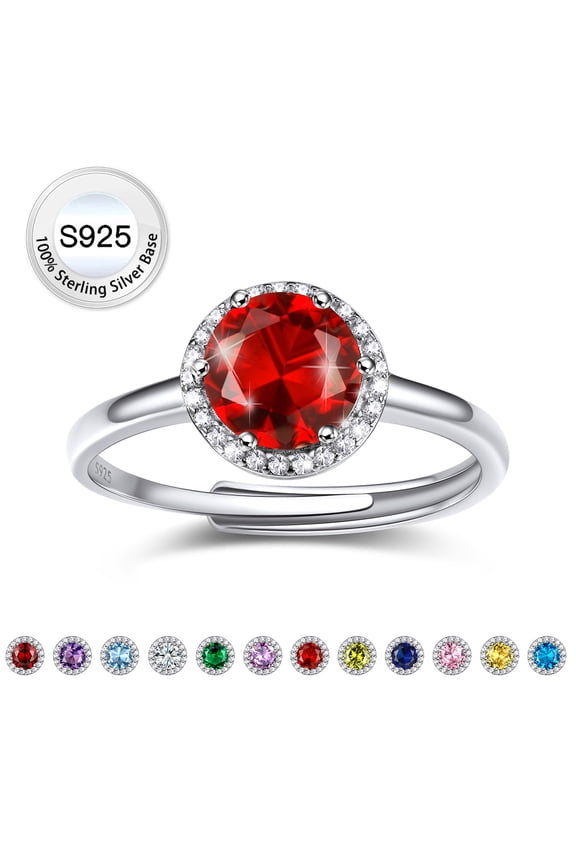 Women Pure S925 Sterling Silver Rings with 2ct Round Created Ruby, Adjsutable July Birthstone Rings Birthday Mother's Day Jewelry Gift for Her