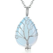 Women Teardrop Necklace Pendant Healing Tree of Life Jewelry Synthetic Moonstone Gemstone Necklace Birthday Gifts for Her - June