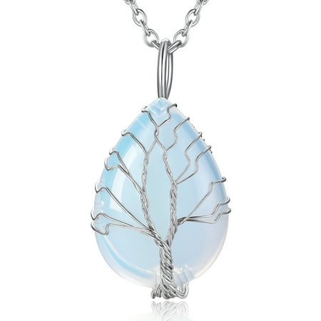 Bestyle Women Teardrop Necklace Pendant Healing Tree of Life Jewelry Synthetic Moonstone Gemstone Necklace Birthday Gifts for Her - June