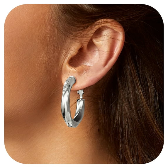 Bestyle Women's Silver Twist Hoop Earrings Thick Hypoallergenic Cartilage Earrings for Everyday Wear - 30mm