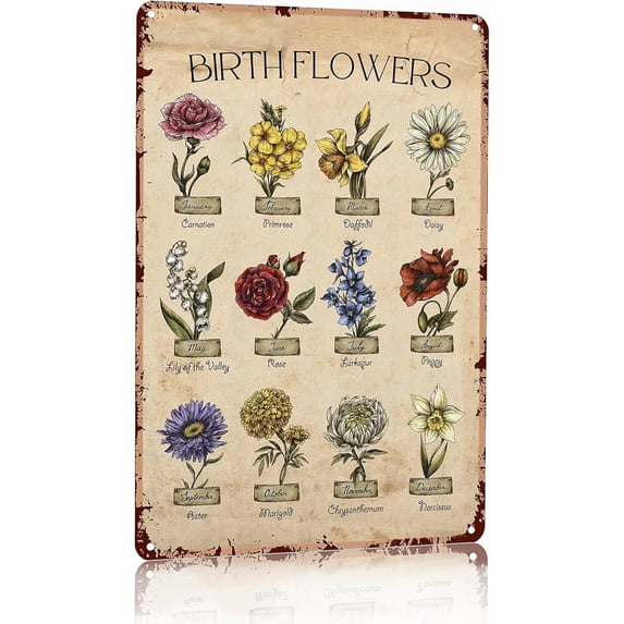 Bestylez Garden Gifts Vintage Gardening Signs Mom Grandma Birth Month Flower Tin Sign for Home Garden Greenhouse Living Room Bedroom Yard Cottage Outdoor Decor 8X12 Inch (3355)