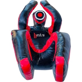 BESTZO Grappling Dummy for BJJ, Wrestling, Judo & MMA Training, 70 inches Unfilled Vinyl Wrestling Dummy with Arms & Legs, Black & Red