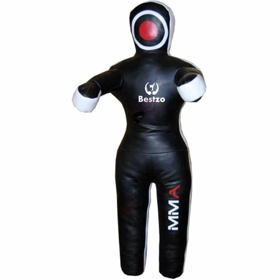 Bestzo MMA Grappling Dummy 59 Inch Unfilled – Black Synthetic Leather BJJ Wrestling & Judo Training Dummy with Arms & Legs, Throwing, Takedown & Ground Training