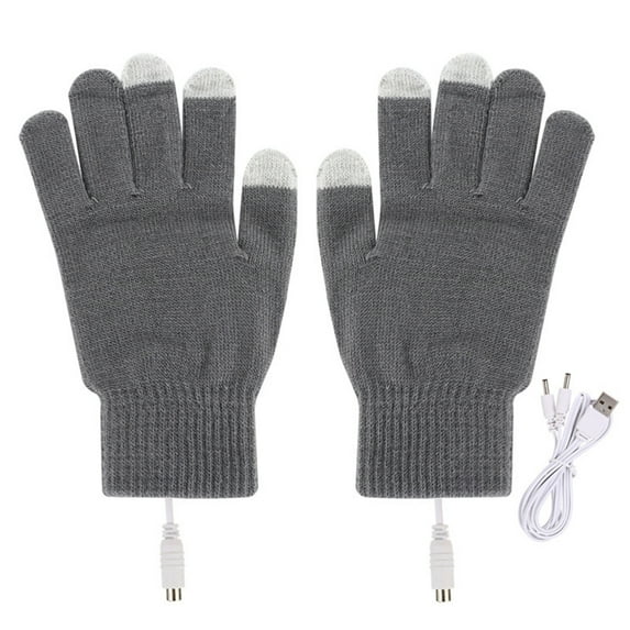 Besufy 1 Pair Women Electric Heated Gloves Knitted Fabric Keep Warm Warm Heating Gloves Sports Accessory Grey