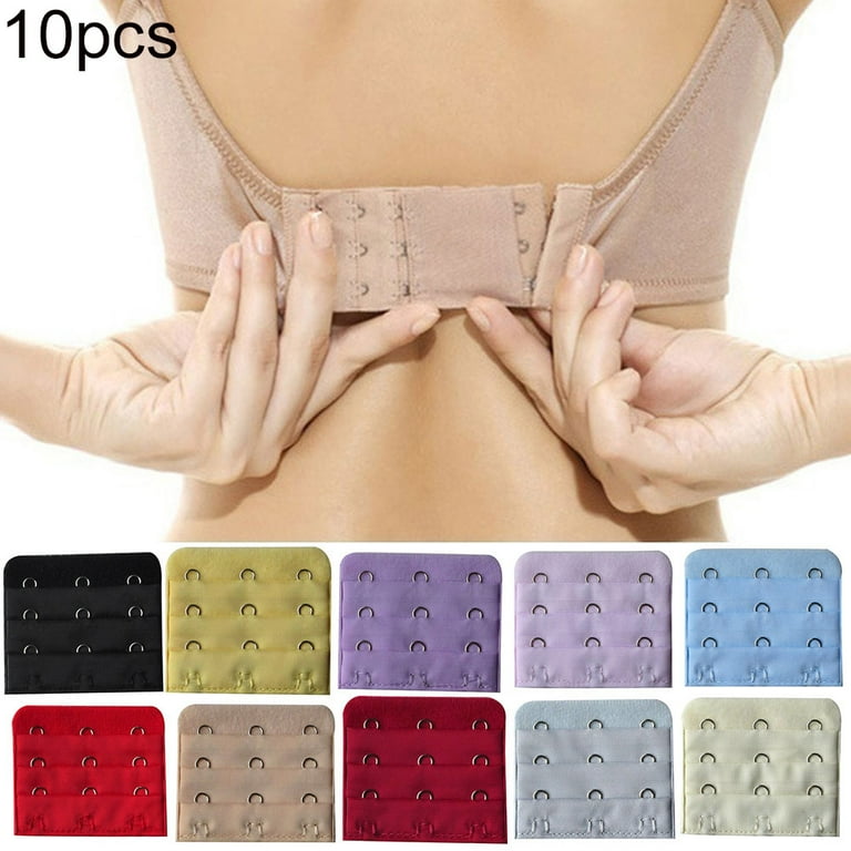 Besufy 10Pcs 3-Row 3-Hook Elastic Bra Band Extension Strap,Women Bra  Extender Clasp Strap Hooks Beige Yellow