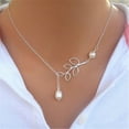 thumbnail image 1 of Besufy 1pcs Woman White Pearl Droplet Thread Necklace-Hollow Branch Pendent-Silver Tone, 1 of 6