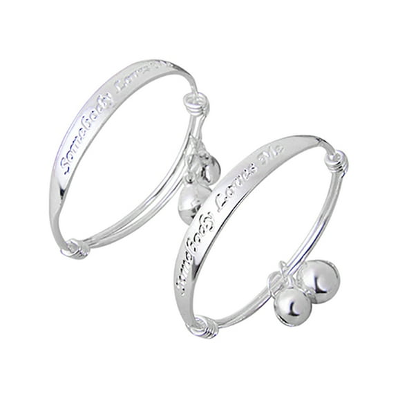Besufy 2Pcs Baby Charm Bracelet Double Bells Jewelry Gifts Silver Plated Infant English Letter Bangle Bracelet