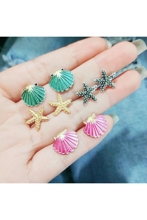 4 Pairs Boho Women Starfish Shell Stud Earrings Set Summer Accessories