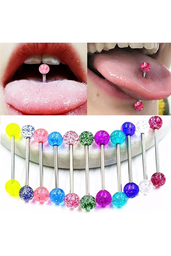 7/20Pcs Sequins Luminous Tongue Bar Barbell Ring Body Piercing Jewelry,Ball Tongue Nails,Glitter Ring,Mixed Tongue Barbell