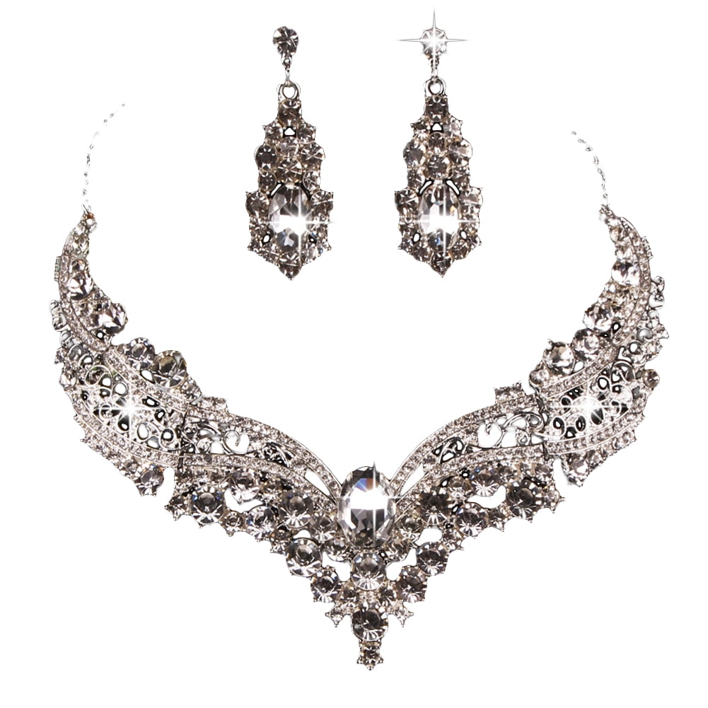 Crystal Bridal Set, Bridal Jewelry Set, White Gold Necklace & Earring Set,  DENISE/MAXIME - Etsy